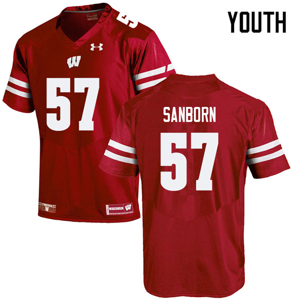 Youth #57 Jack Sanborn Wisconsin Badgers College Football Jerseys Sale-Red
